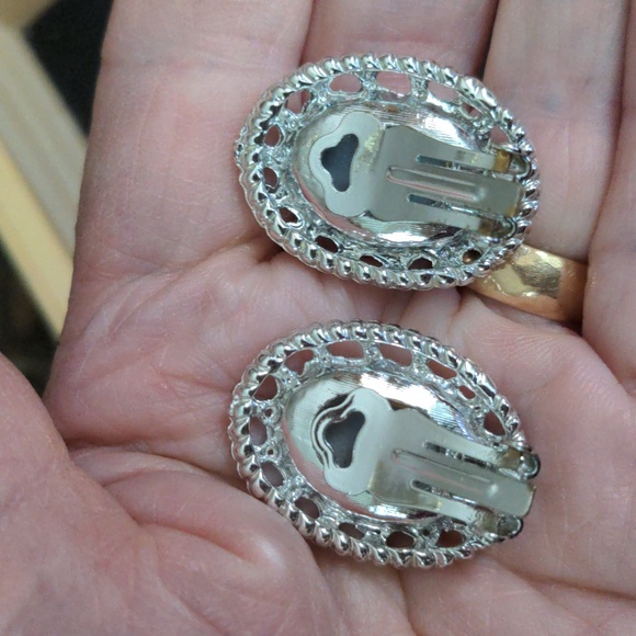 A206 🔥 5 For $35 🔥 Silver Tone Resin Cameo Brooch & Clip Earrings - Picture 5 of 5